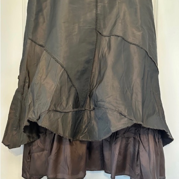 OPPIO Italy Luxury Taffeta Bronzed Brown Exposed Seams Tiered Flounce Sz M L - Picture 1 of 14